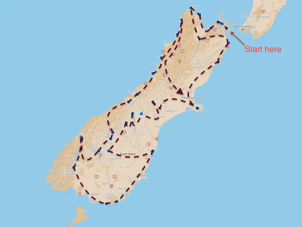 NZ South Island route