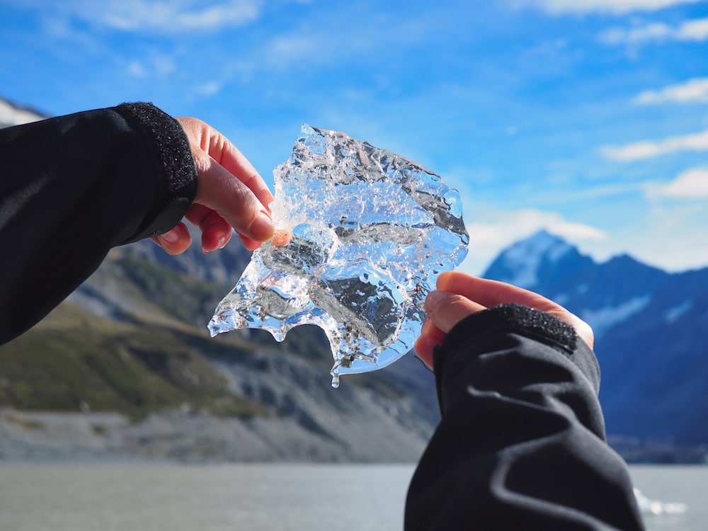 Ice from glacier lake at Mount Cook