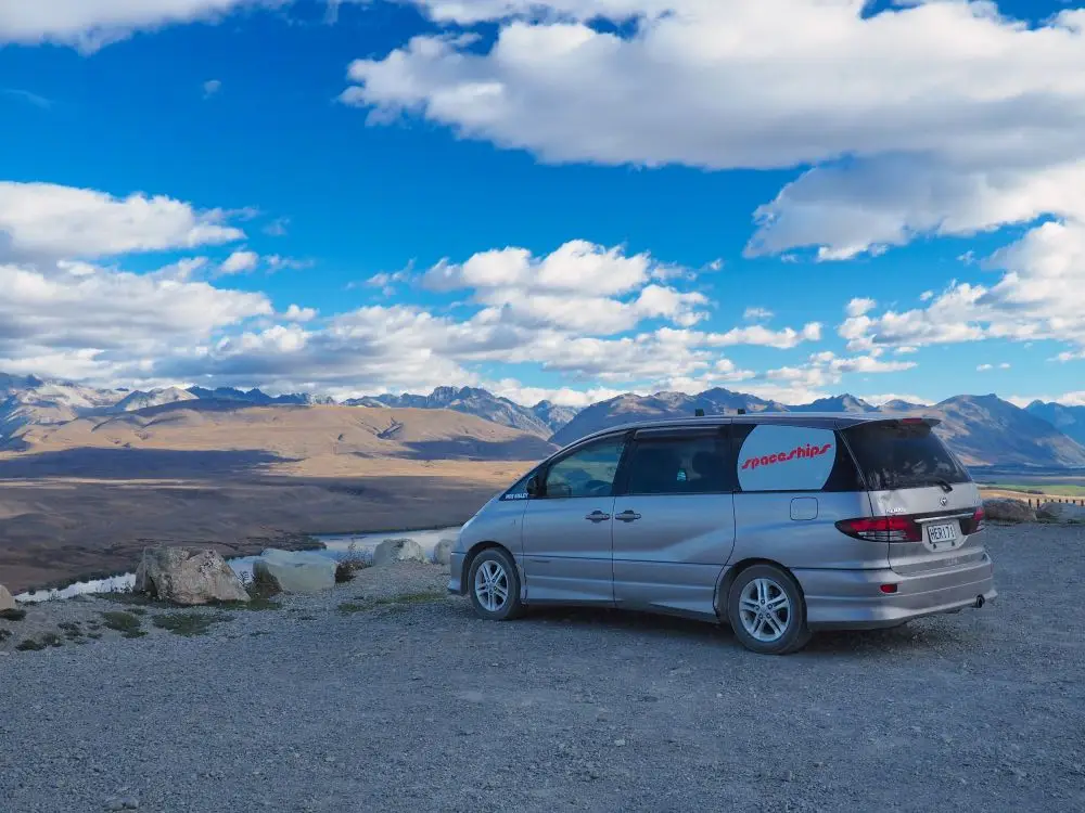 Our camper van parked at the summit of Mount John