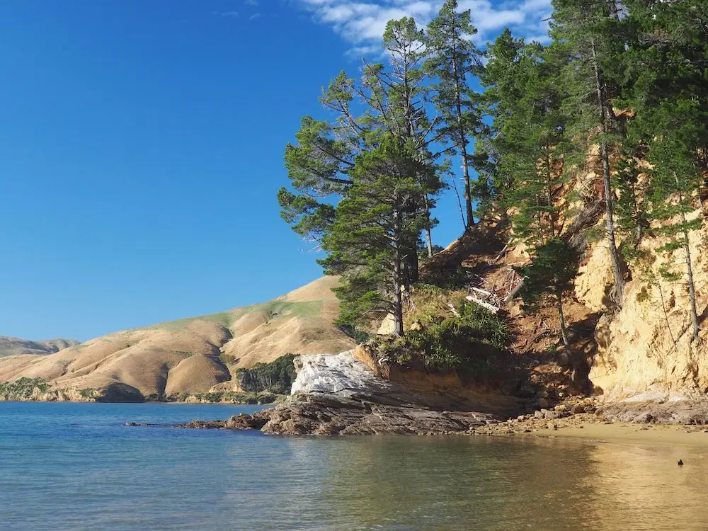 Rocky headland on Titirangi Beach