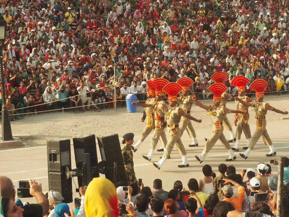 Marching soldiers at the Wagah Border Crossing