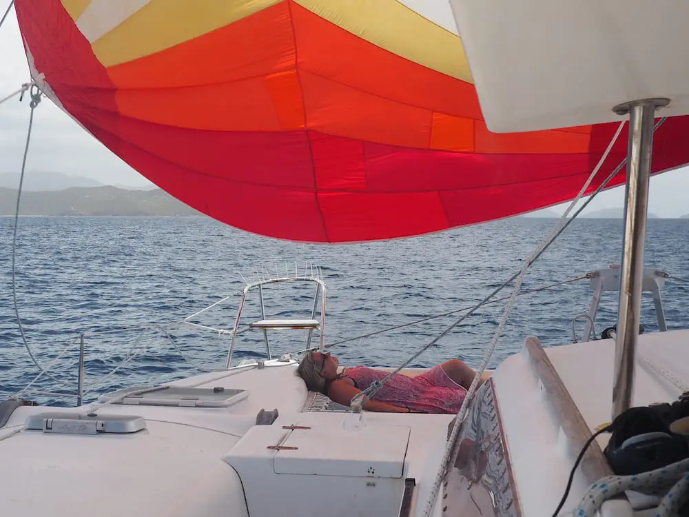 Nicky relaxing on a catamaran