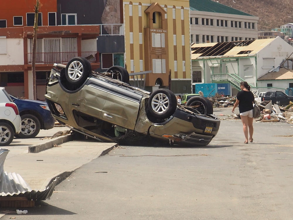 Overturned car in Road Town Tortola