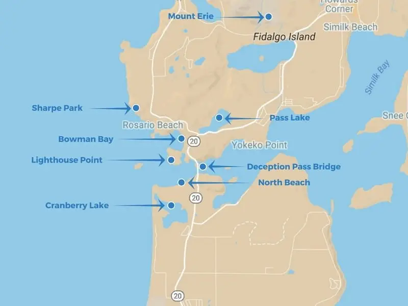Map of hikes near Deception Pass Washington State