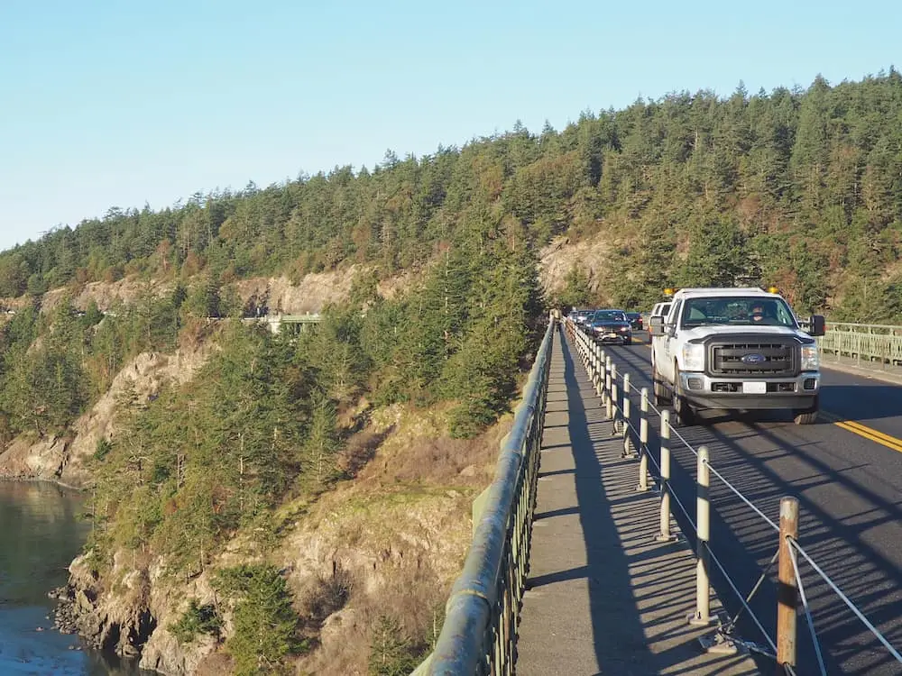 Traffic across Deception Pass Bridge, WA