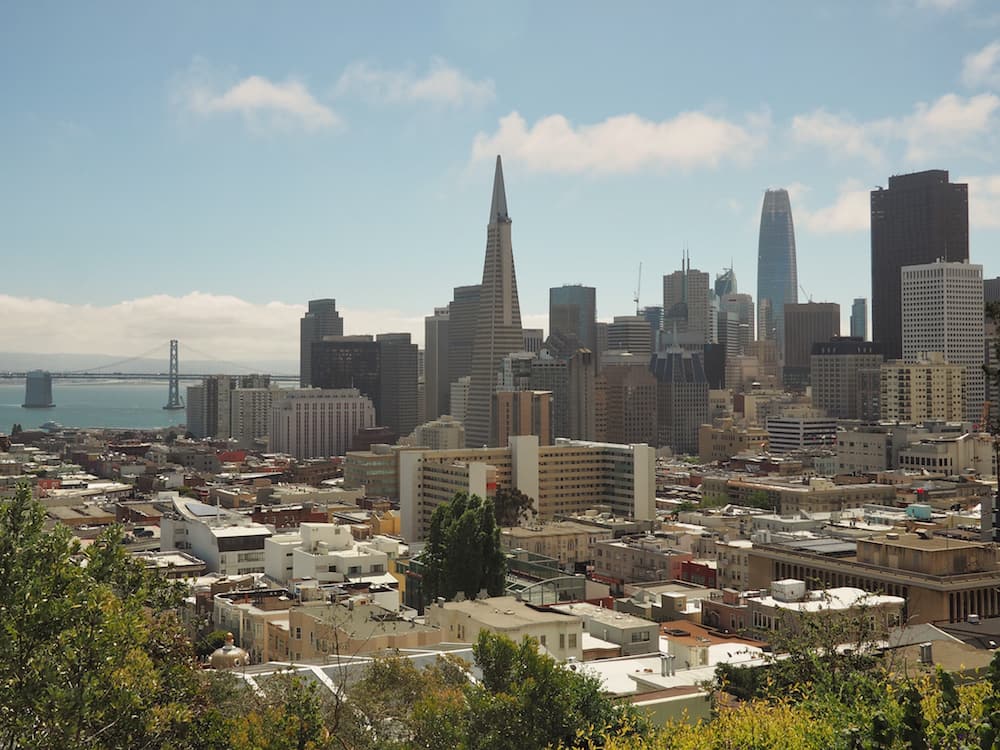 View of San Francisco sklyline from Ina Coolbrith Park