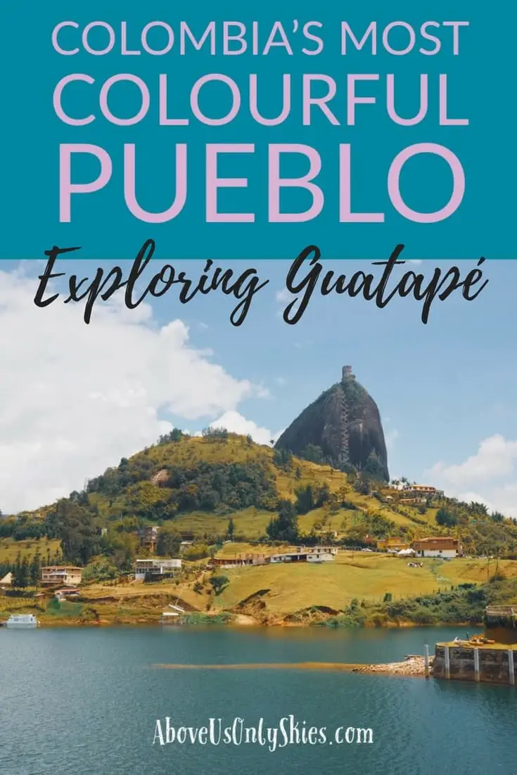 Antioquia in Colombia is famous for its colourful pueblos. And none more so than Guatapé with its colorful friezes, known as zocalos, decorating every building in sight. Along with climbing up the 600+ steps to admire the views of the lake from the top of The Rock (El Peñol), there's plenty to see and do on an overnight visit from Medellín #Guatape #DayTripsFromMedellin #ColombiaPueblo #ColombiaTravel