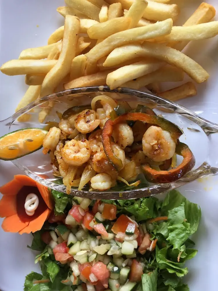 Garlic prawns, Mi Nino restaurant, Tortuguero