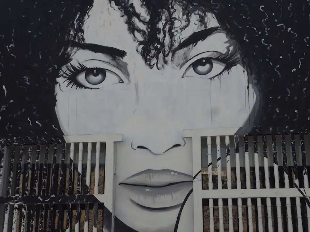 Getsemani street art - woman's face in monotone