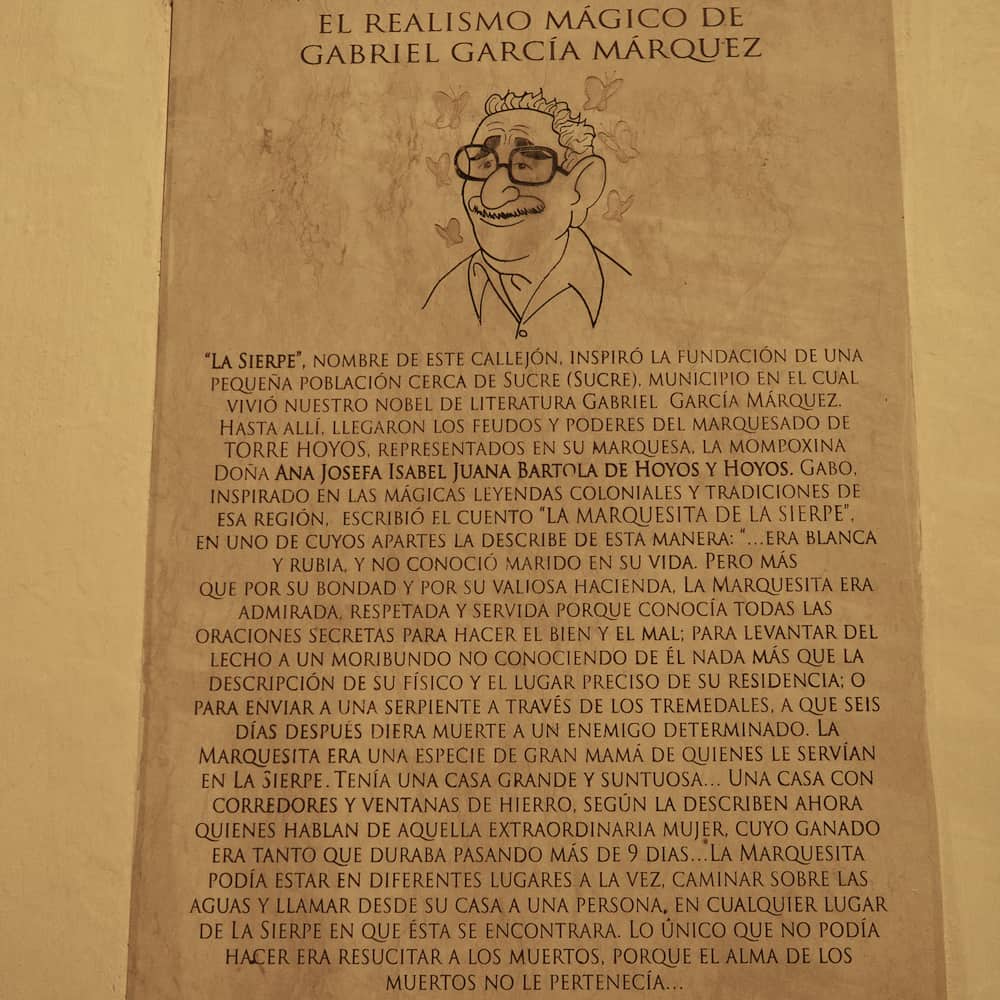 Wall plaque dedicated to Gabriel Garcia Marquez
