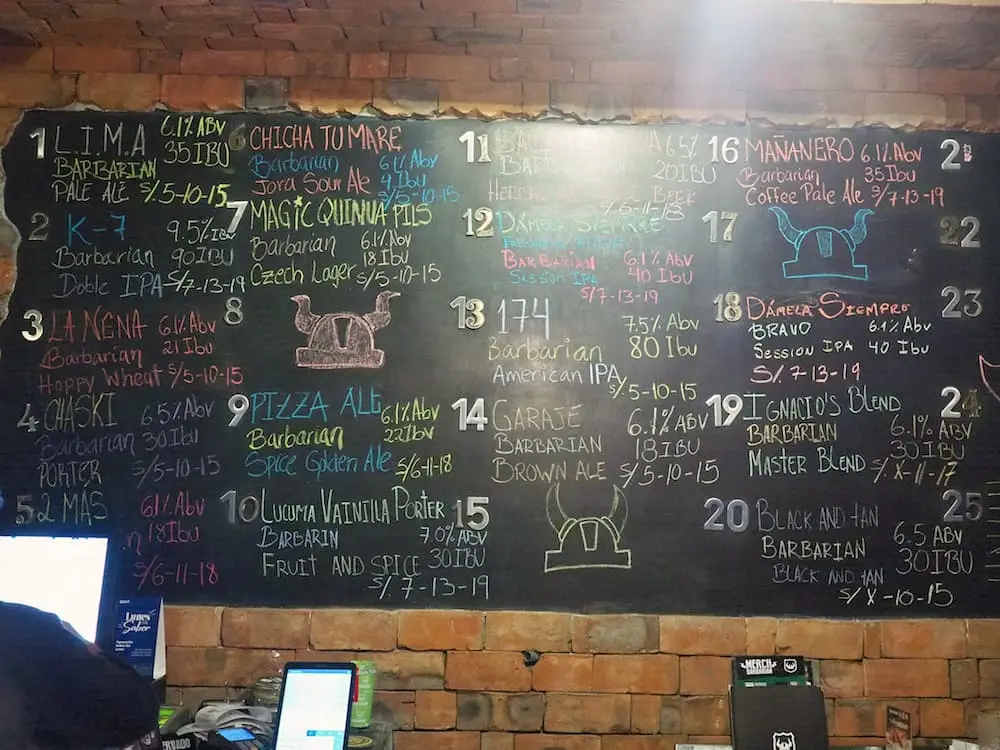 Blackboard beer menu at Barbarian