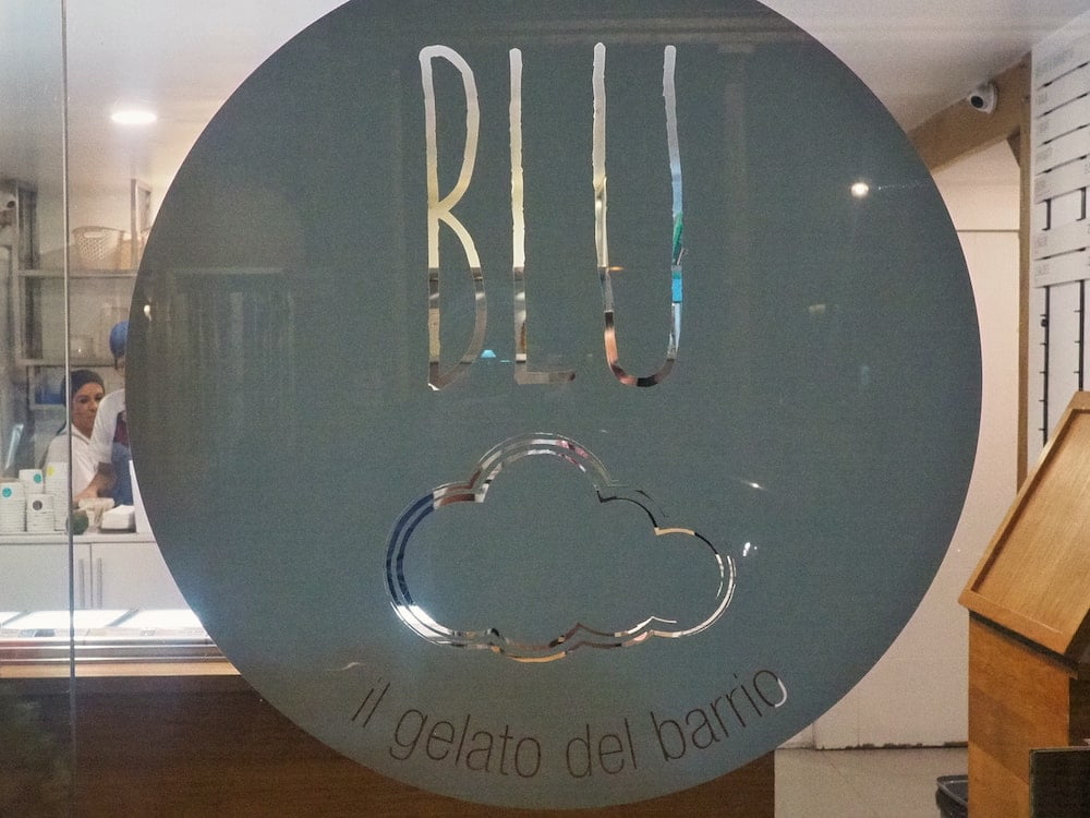 Blu logo on the gelateria door
