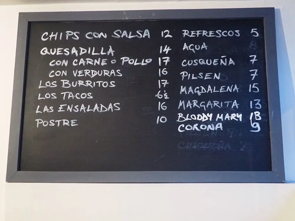 The Burrito Bar menu