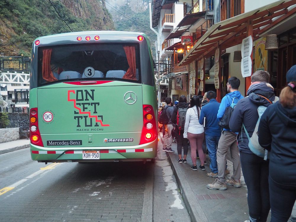 Queue for the bus up to the Machu Picchu citadel