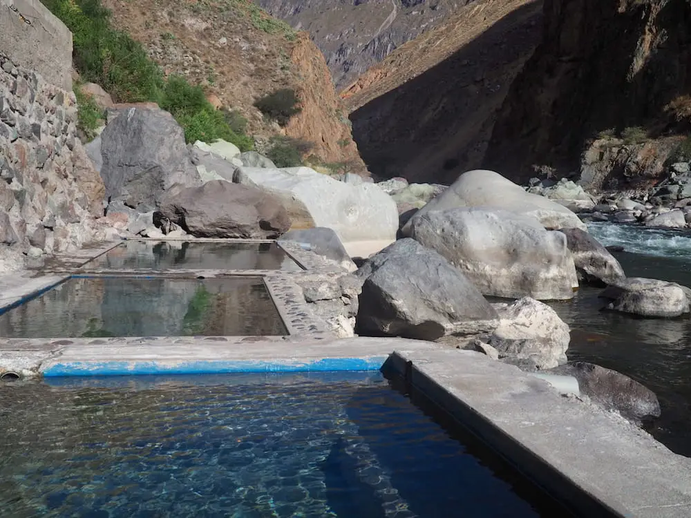 Hot springs beside the river at Llahuar