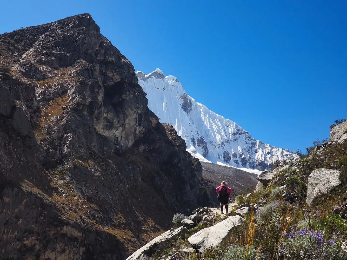 Nicky hiking above Laguna Paron