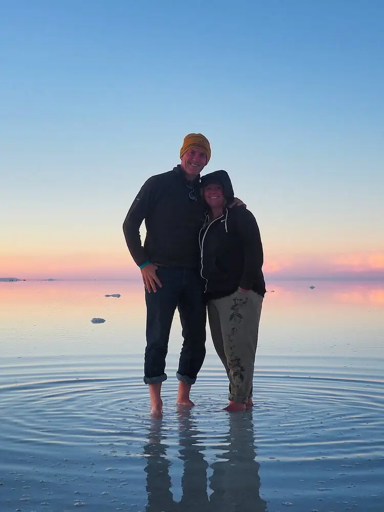 Ian and Nicky at a flooded Salar de Uyuni