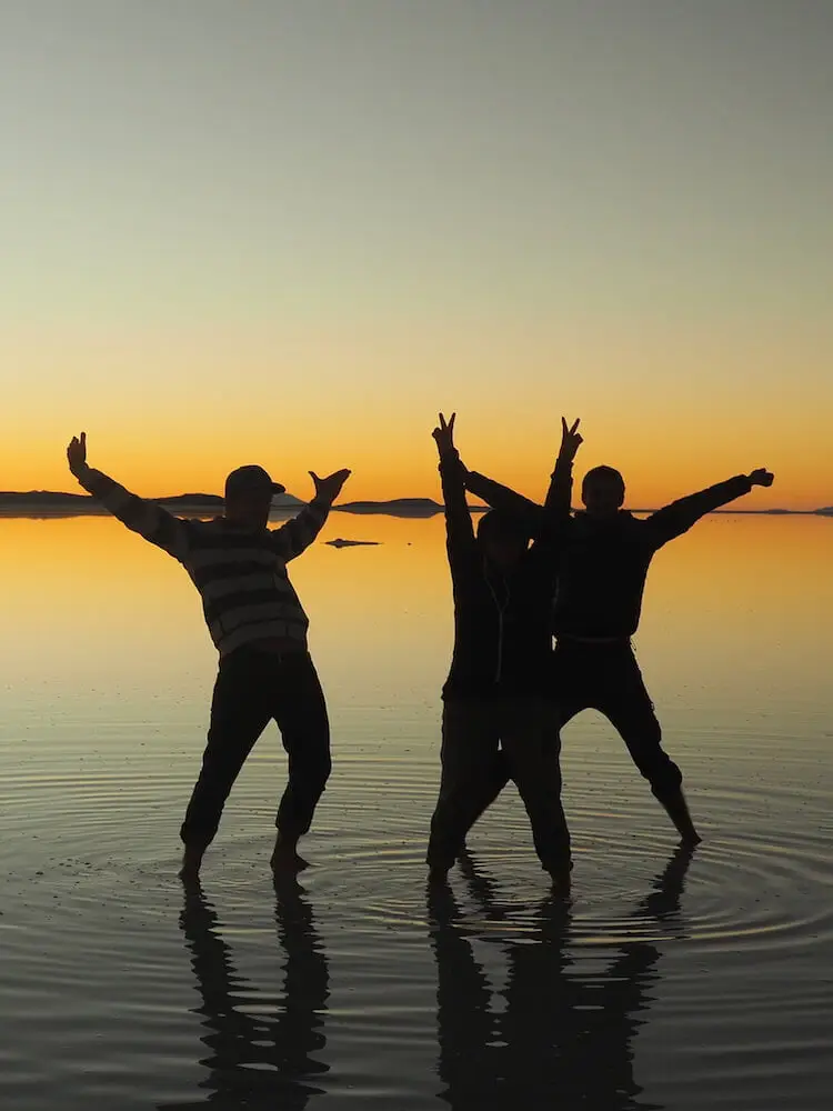 Group photo at sunset