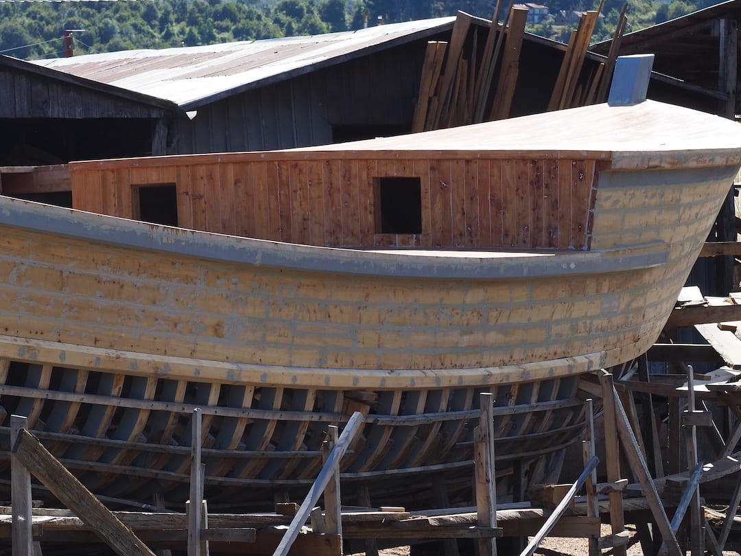 A boat under construction on Chiloe Island