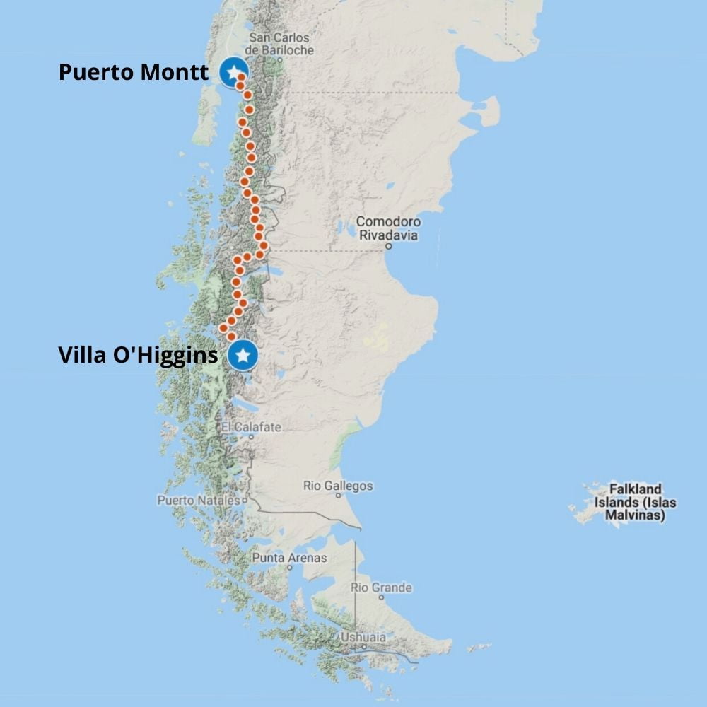 The route of the Carretera Austral