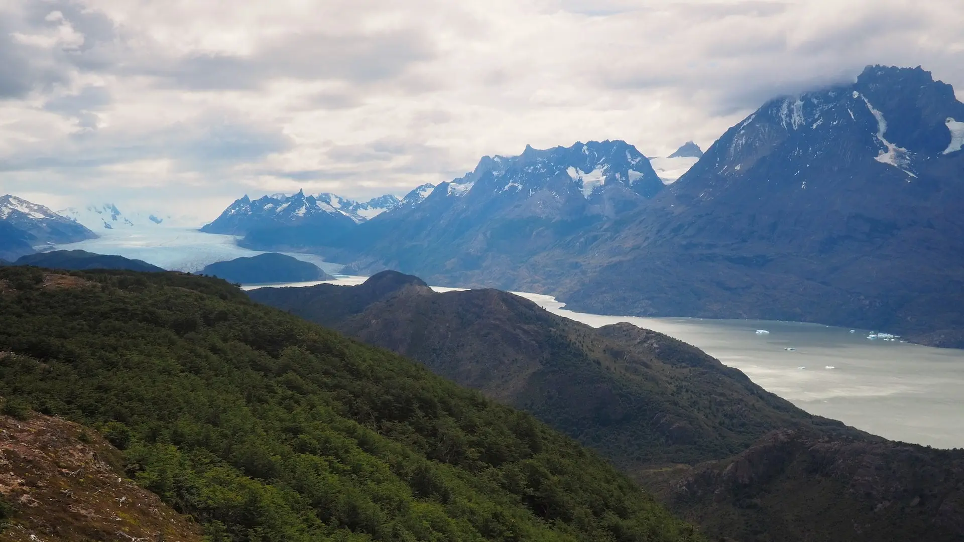 View of the glacier and lake from the summit