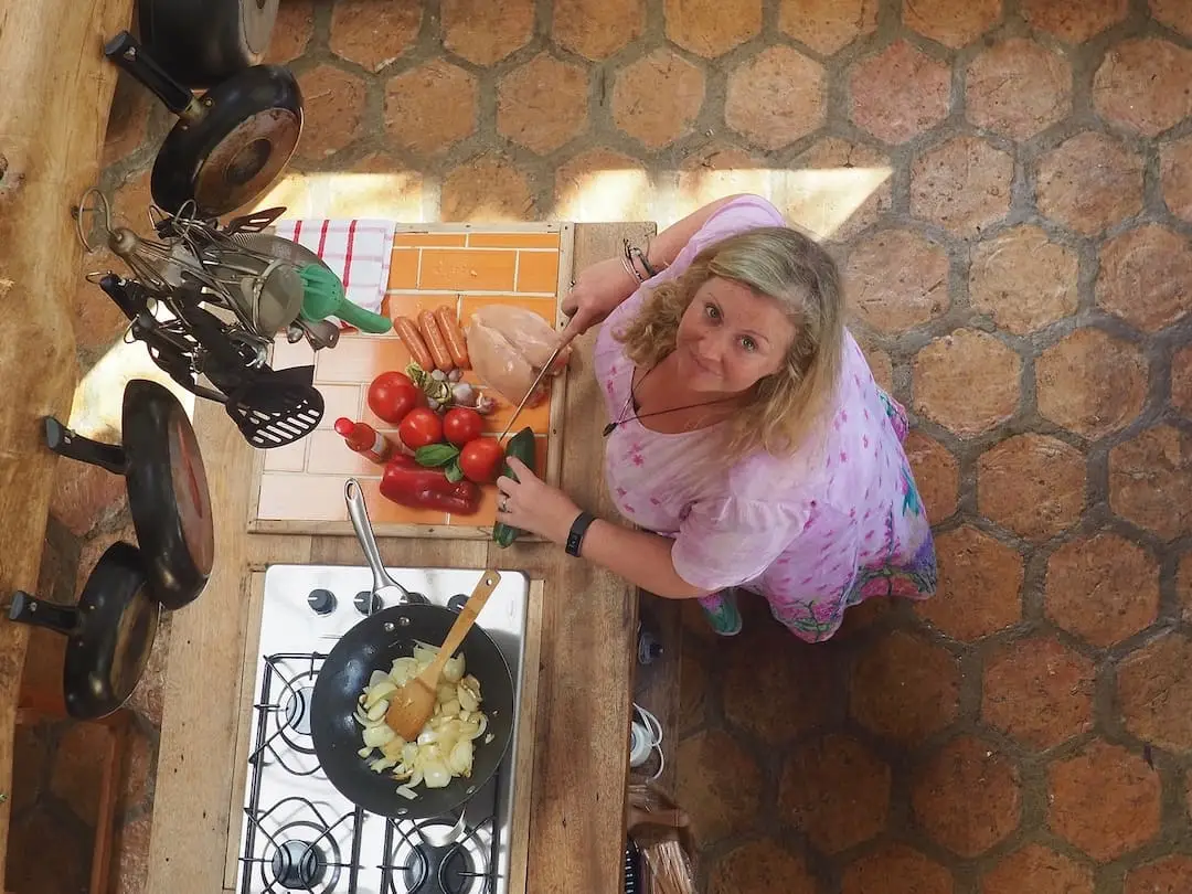 Nicky in the kitchen at our Airbnb accommodation