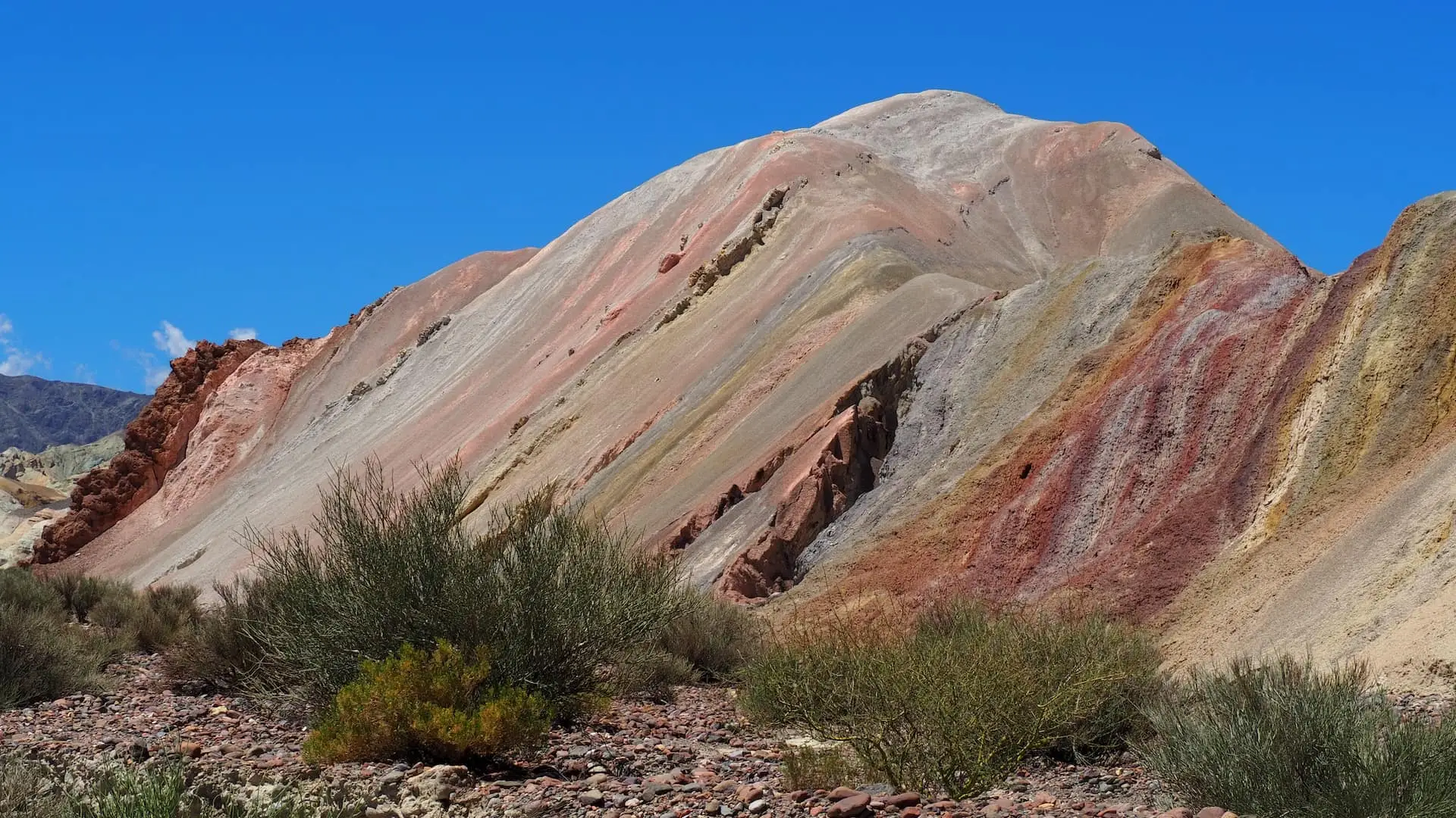 Multi-coloured hillside close to our camping spot