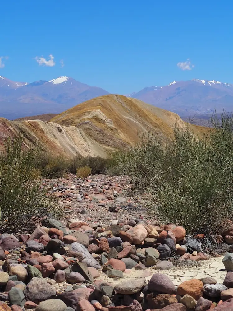 View of multi-coloured hillside
