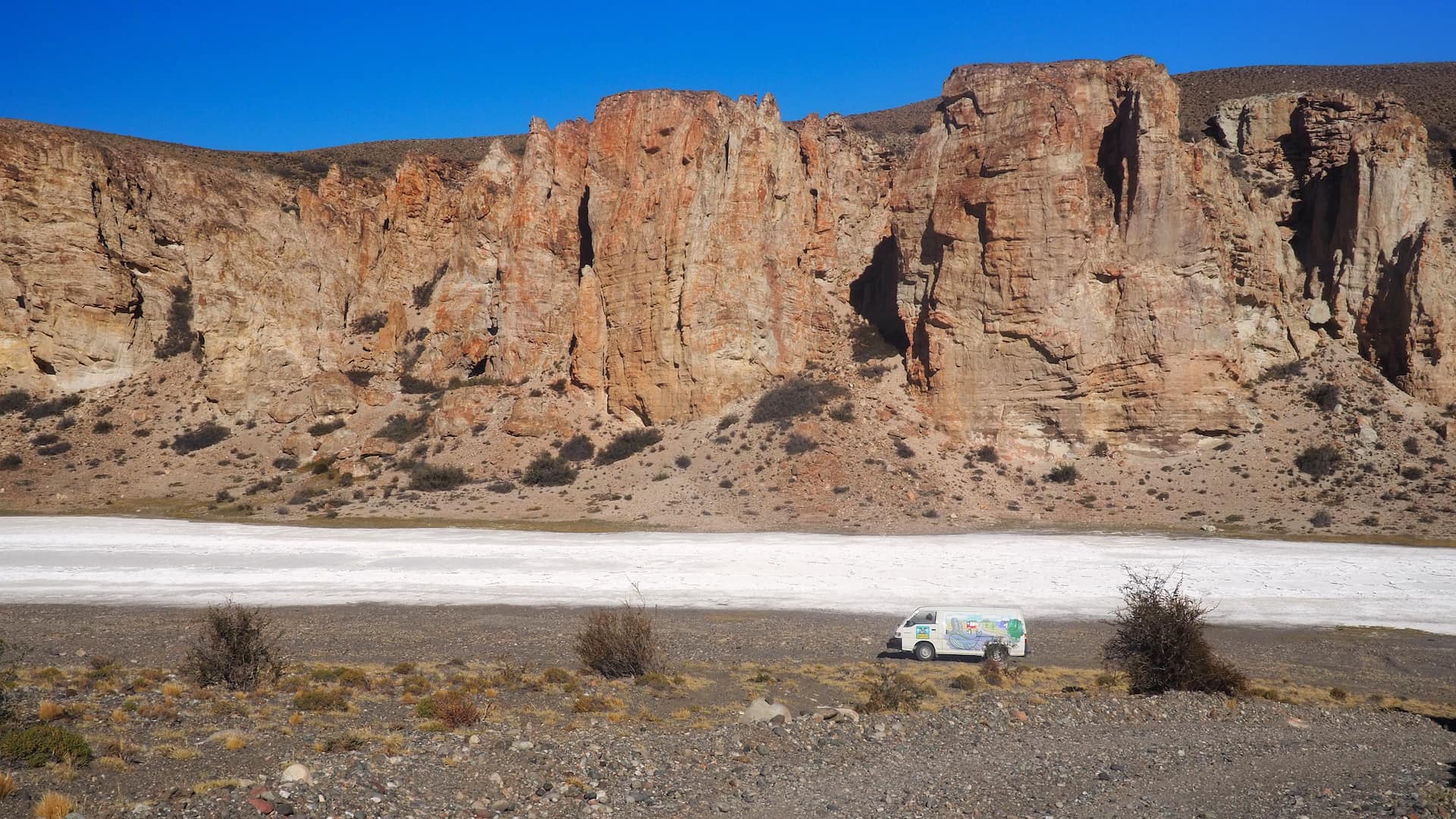 Camper van parked at the bottom of a canyon