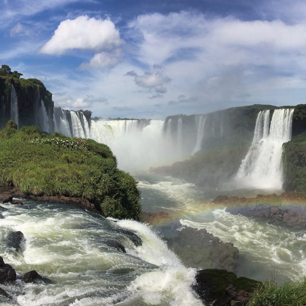 Large waterfall and a rainbow