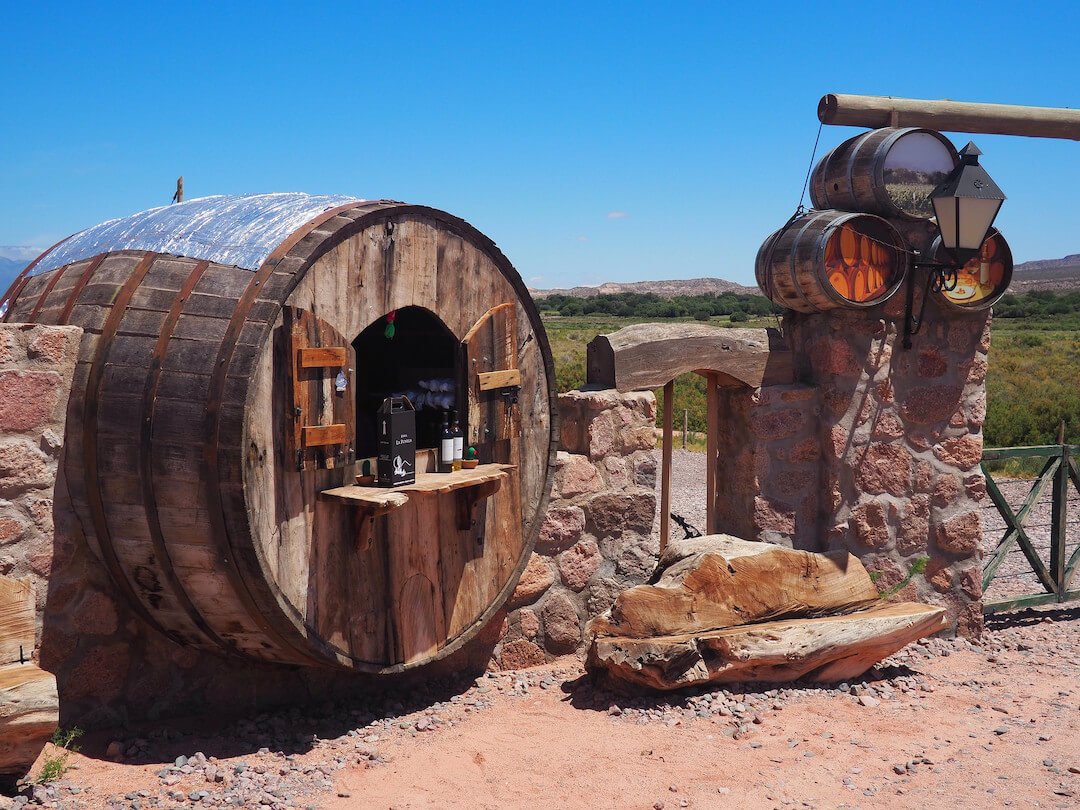 A wine barrel converted into a sales hut