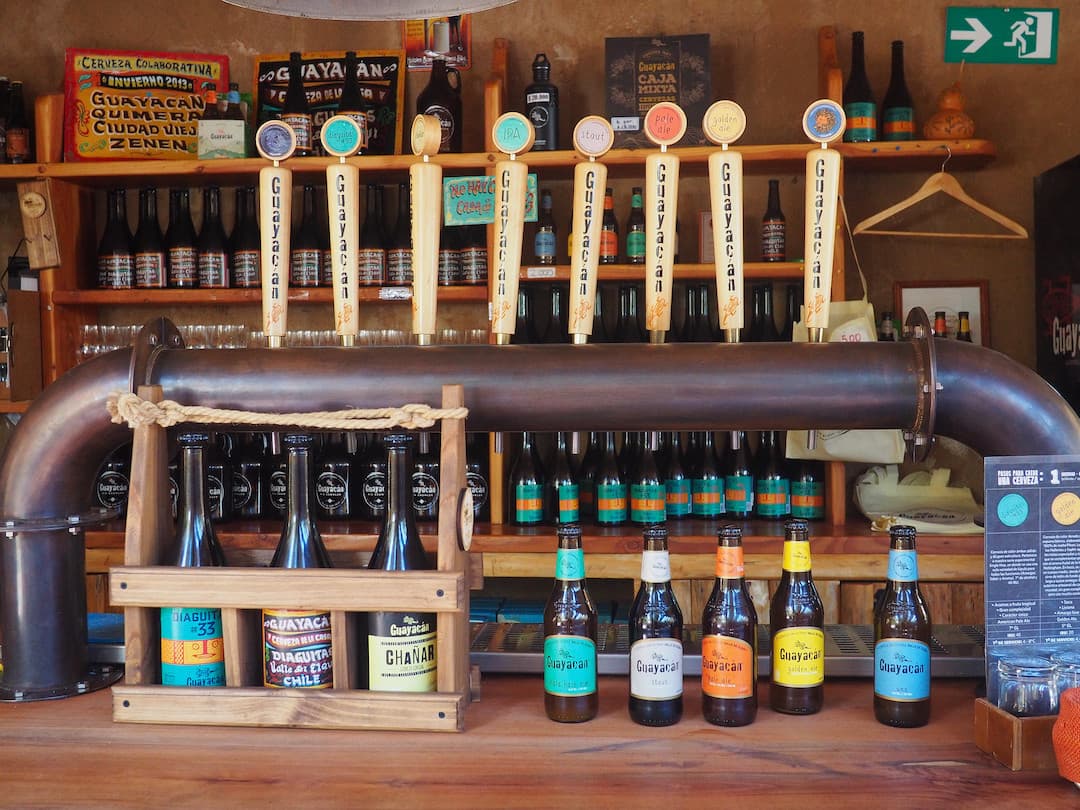 Bottles of beer on a bar counter