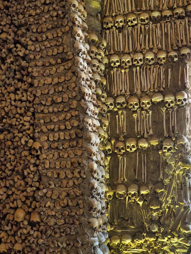 A wall embedded with human bones