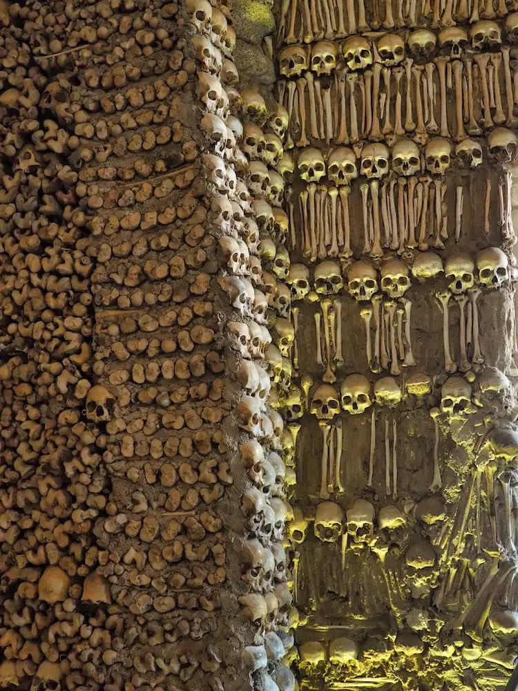 A wall embedded with human bones