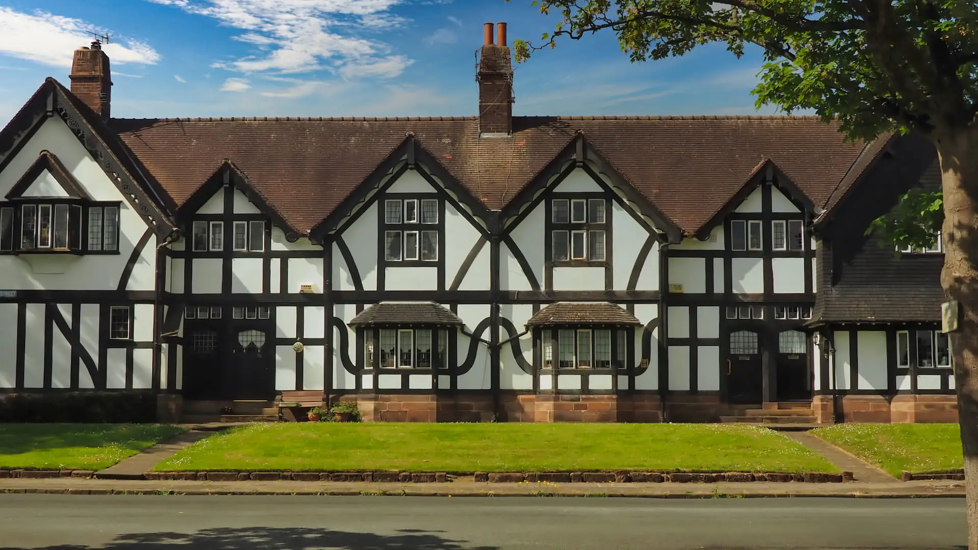 A row of black and white half-timbered houses