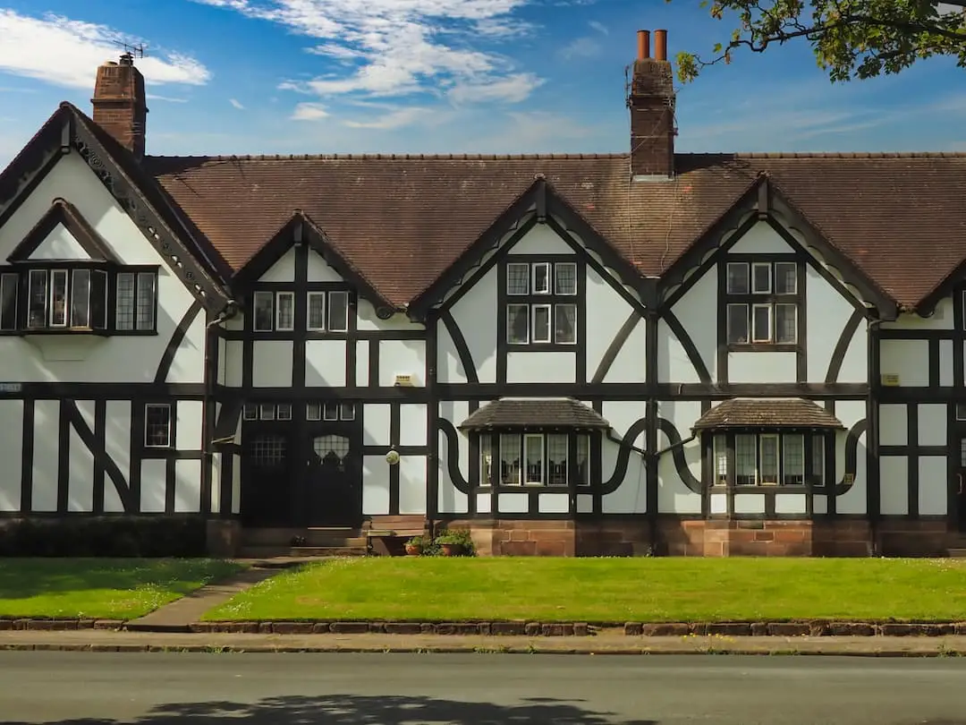 A row of black and white half-timbered houses