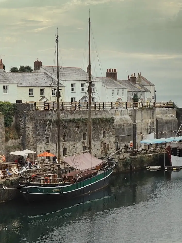 Charlestown Harbour, Cornwall A tall ship is moored in Charlestown Harbour