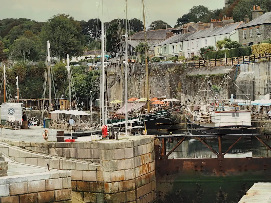 Charlestown Harbour - view from Quayside, Cornwall View of Charlestown's inner harbour from the quayside