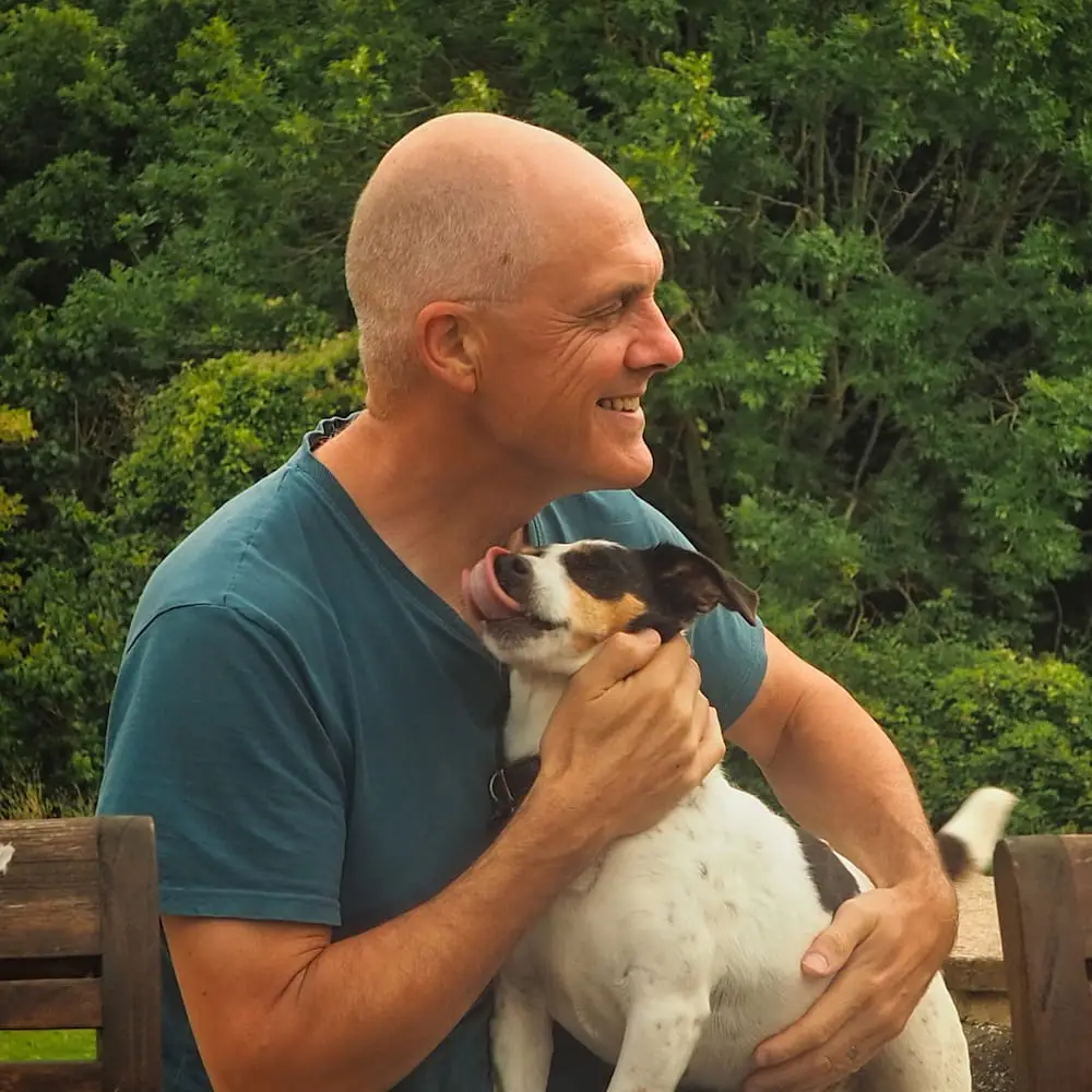 Housesitting in England - Ian with Millie. Ian with Millie