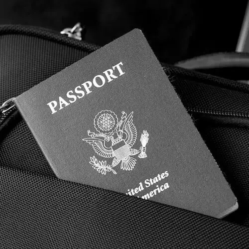 Visas Passport in bag pocket.