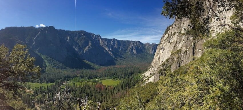 Upper Yosemite Falls trail - panoramic view of Yosemite Valley