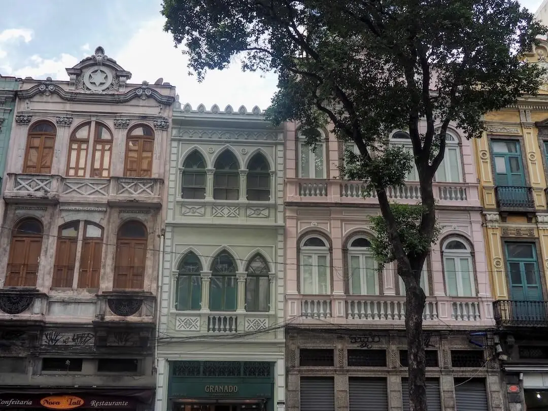 Terraced colonial buildings on Rua Primeiro de Marco