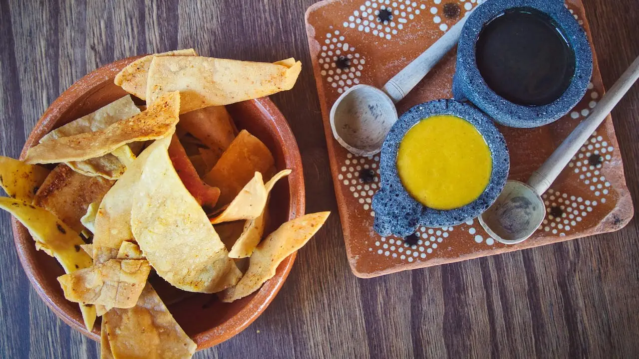 Tortilla chips with two salsas