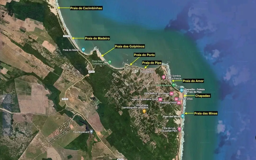 Map of Pipa's beaches