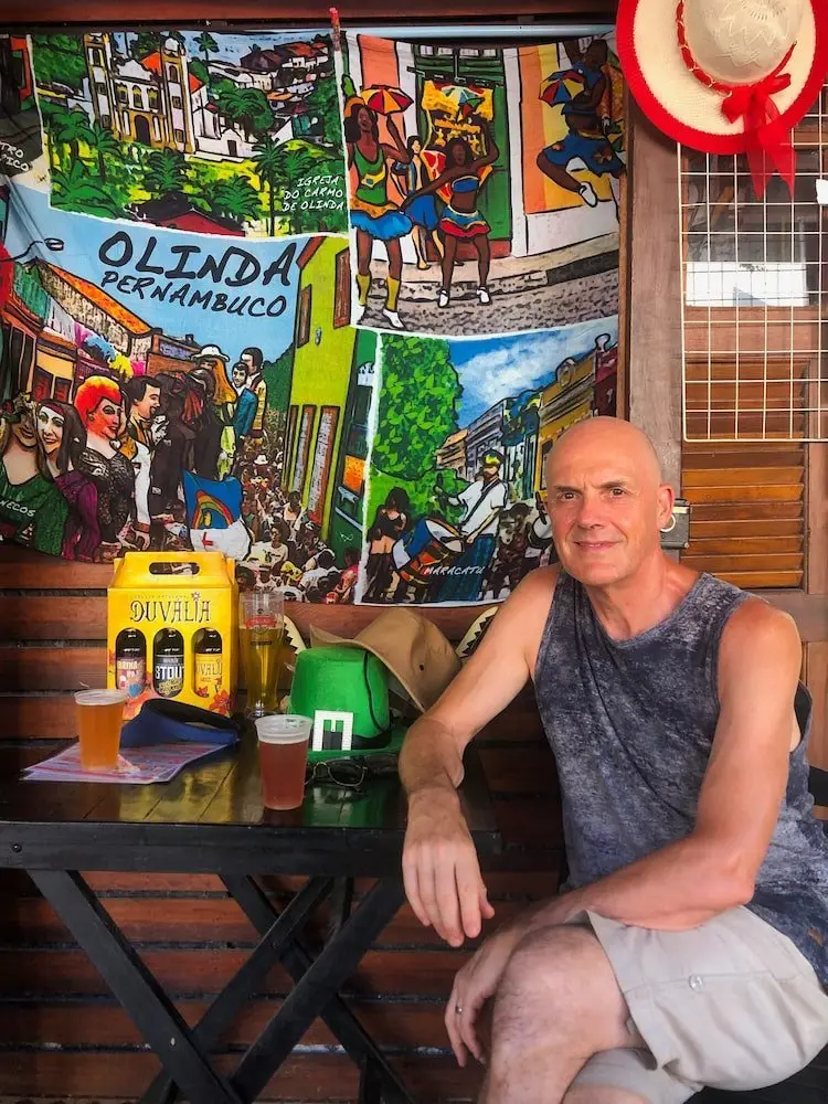 Cervejas de Pernambuco - Ian with beer - Olinda Brazil Ian at Cervejas de Pernambuco
