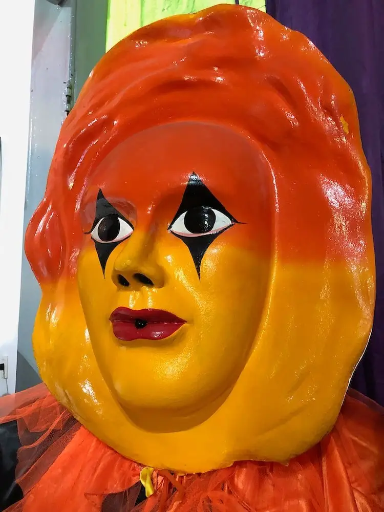 Puppet Museum Olinda....... Orange and yellow puppet face in Olinda