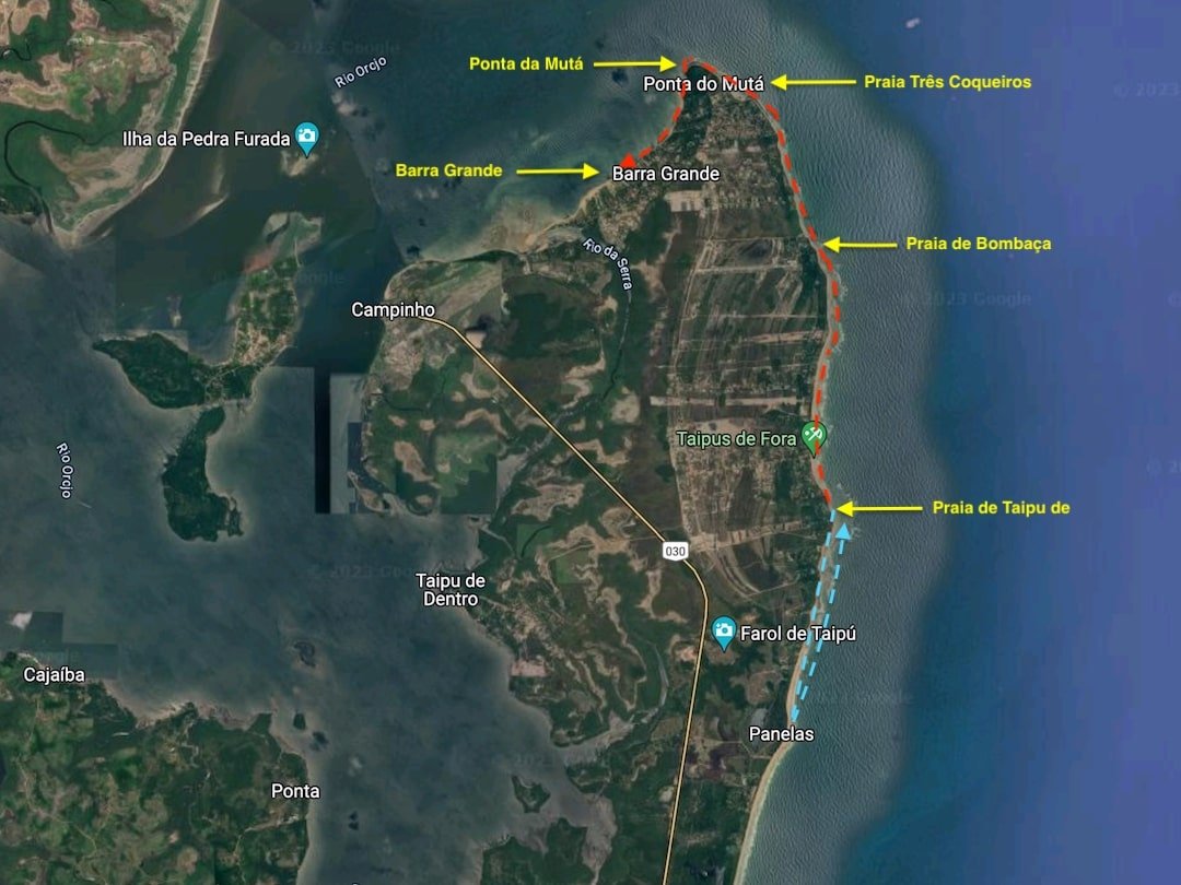 Map of beach walks from Taipu de Fora