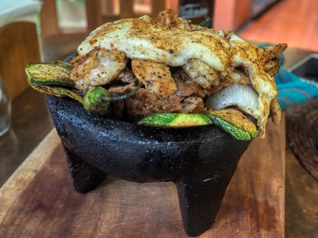 Meraki Restaurant - Patzcuaro Michoacan - Mixed Molcajete A mixed molcajete
