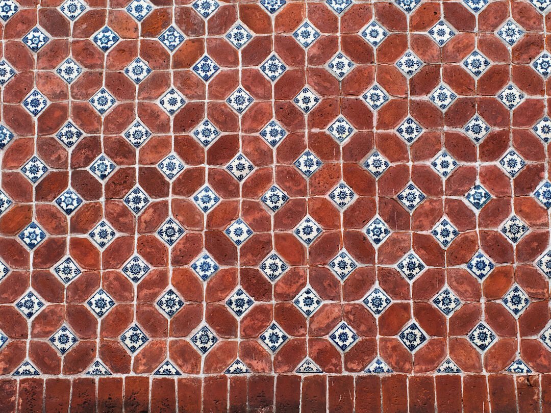 Red, blue and white tiles