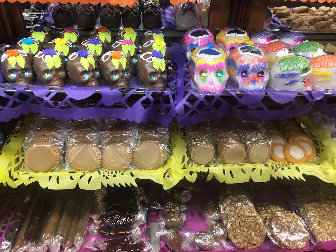 Shelves of different types of sweets in calle de los dulces puebla 